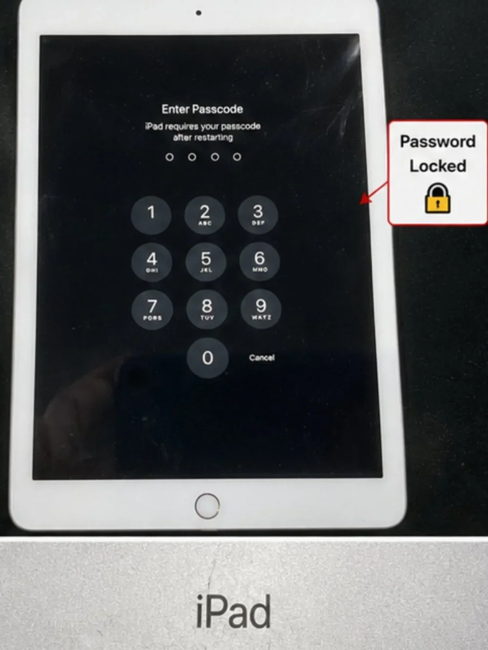 Apple iPad 5th Gen 9.7” A1822 WiFi Silver Password Locked – For Parts/Repair